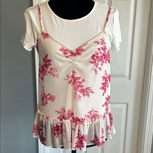 Floral Print Women's Top - White and Pink